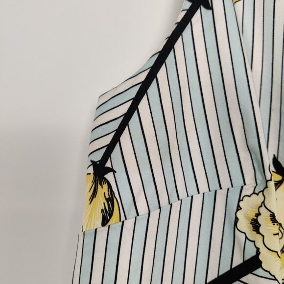 Talbots Women's Dress Sz 12 White Blue Striped Yellow Floral Cotton Pleats Lined - Picture 6 of 9